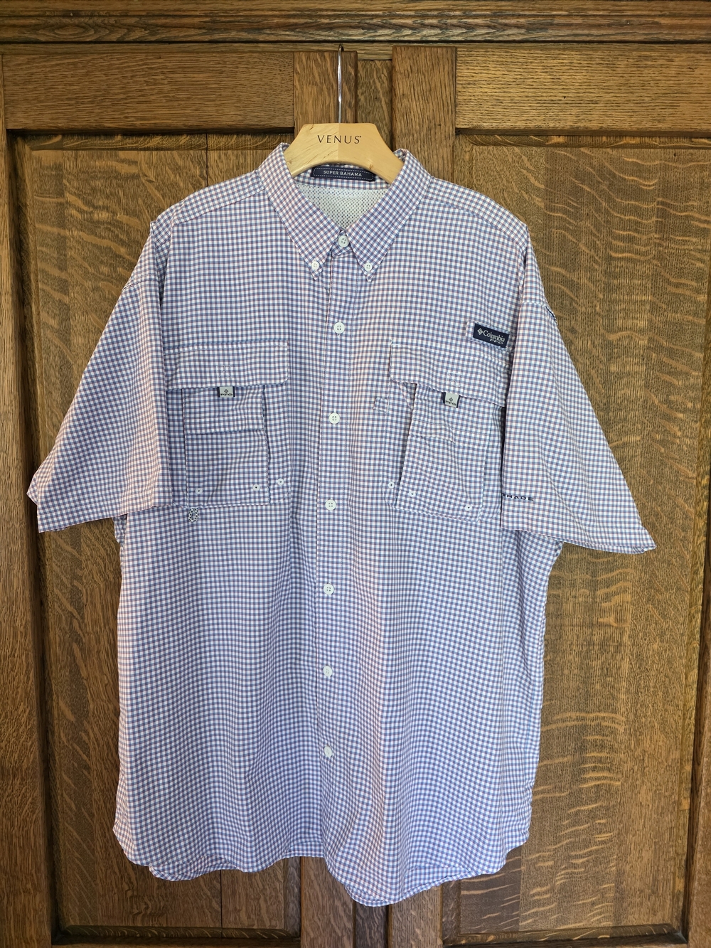 Columbia PFG Super Bahama Fishing Shirt Men's XXL Short Sleeve Blue Plaid FM7190